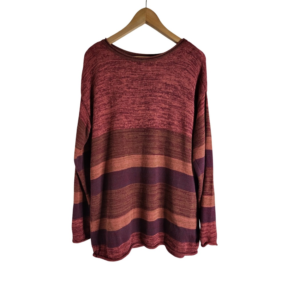 Belle Boho Kim Gravel Striped Knit Sweater Wine Plum Terracotta M Cabincore
